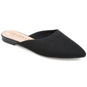 Journee Collection Black Ribbed Knit Pointed-Toe Slip-On Mule